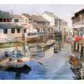 Handmade Canvas Oil Painting of Village Life Wall Art Home Decor (ESL-116)